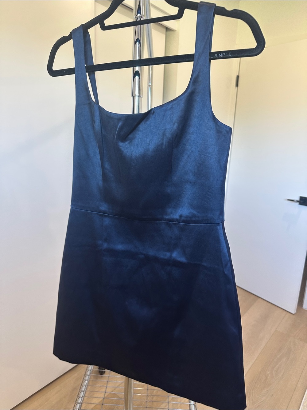 Navy Satin Square-Neck Mini Dress